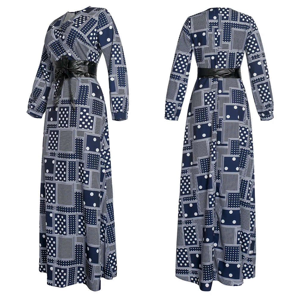 MD 2022 Summer Autumn Dresses For Women African Print Chiffon Robe Long Sleeve Kaftan Abaya Party Gowns Elegant Ladies Clothing