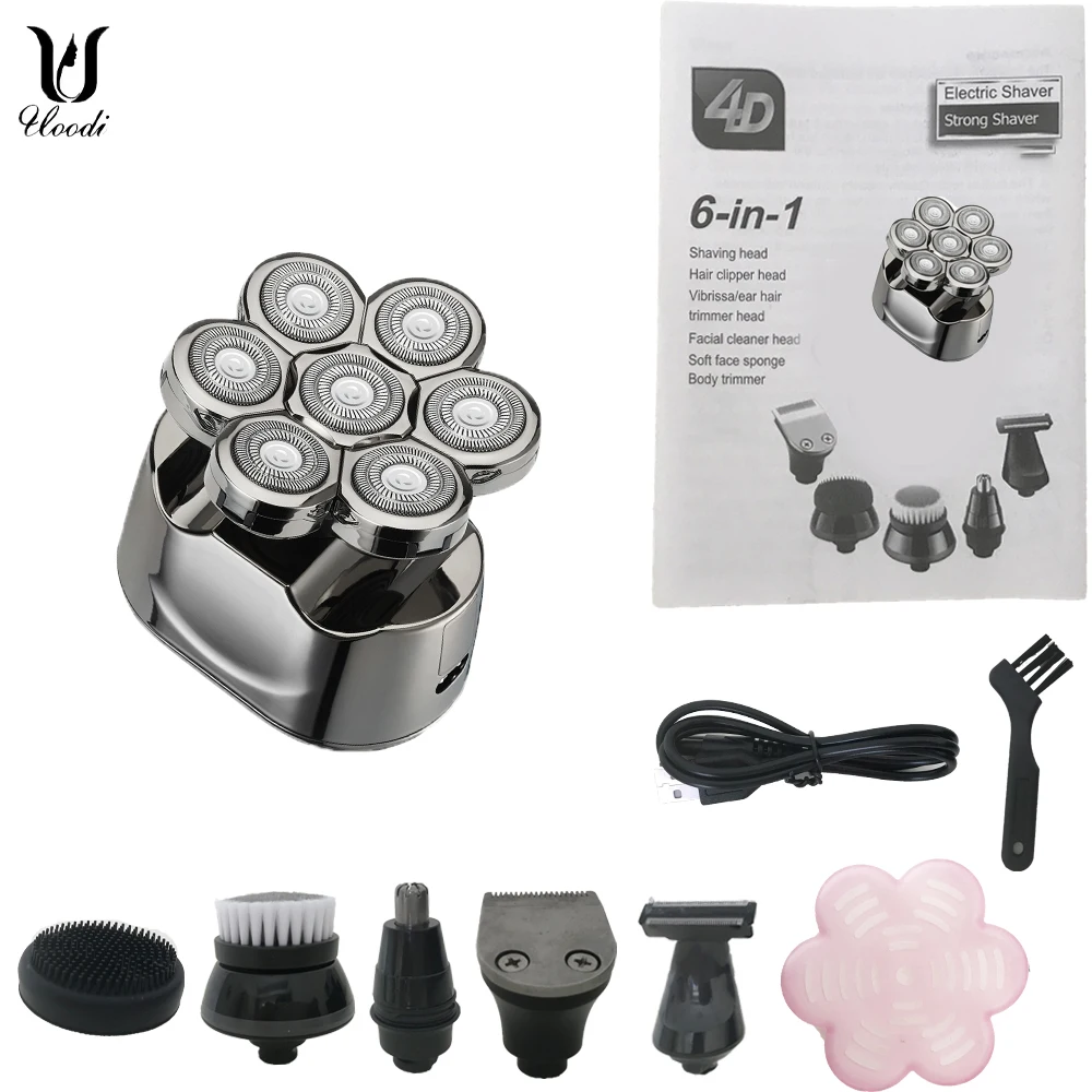 

7 Blade Grooming Kit Electric Shaver For Men Hair Trimmer Beard Electric Razor Wet Dry Facial Body Bald Head Shaving Machine