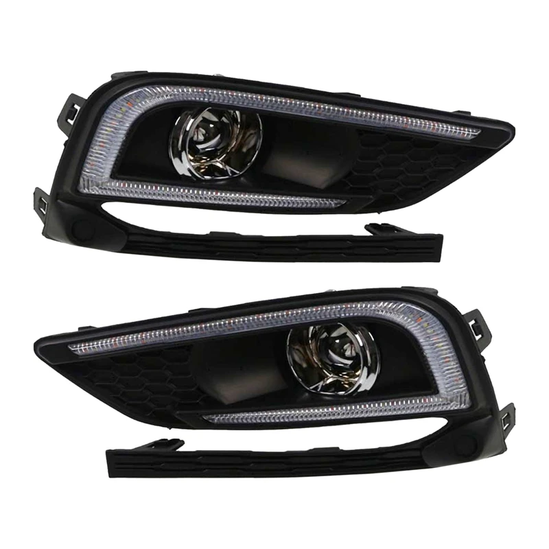 

1 Pair Black LED DRL Daytime Running Driving Light Fog Lamp Turn Signal Lights For Chevrolet Cruze 2016-2018