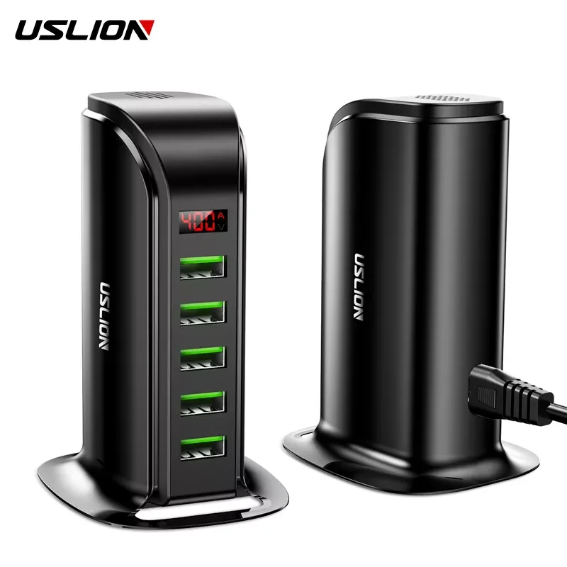 

USLION 5 Port USB Charger HUB LED Display Multi USB Charging Station Dock Universal Mobile Phone Desktop Wall Home EU UK Plug
