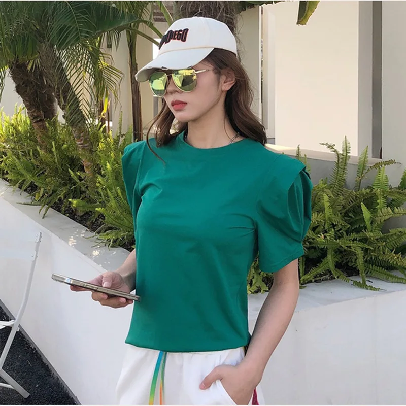 

2022 Summer new tops round neck solid color casual short sleeves grey