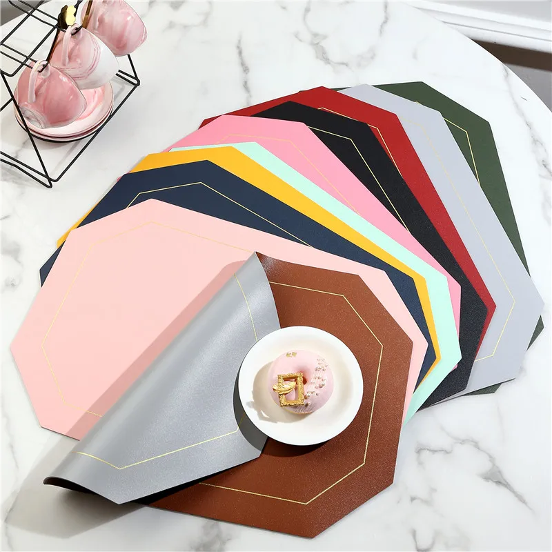 

Placemat for Dining Table Waterproof Non-Slip Octagonal Leather Place Mat Kitchen Accessories Coaster Cup Pad Two Sided Color