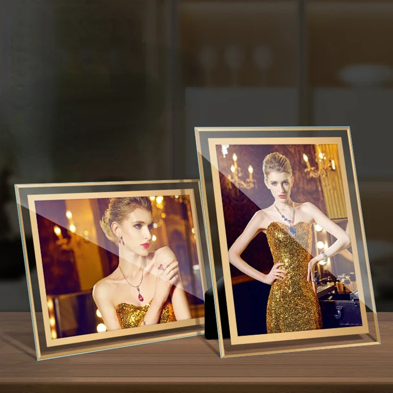 

Crystal Glass Transparent Photo Frame Creative Simple Silver Gold Picture Frame Home Bedroom Living Room Study Decoration