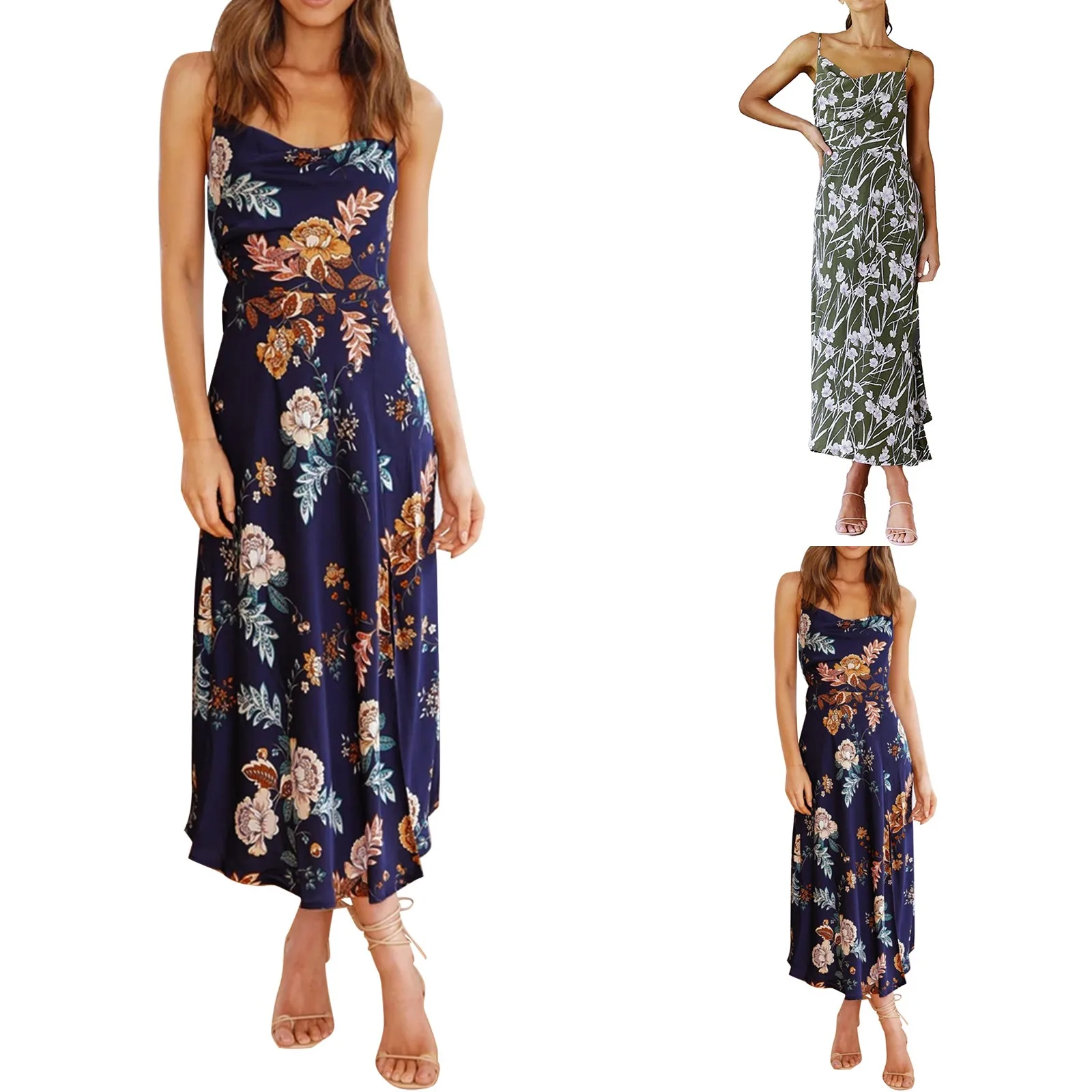 

Women's Sleeveless Criss Cross Backless Side Split Strappy Party Midi Dress Sleeveless Straight Dresses