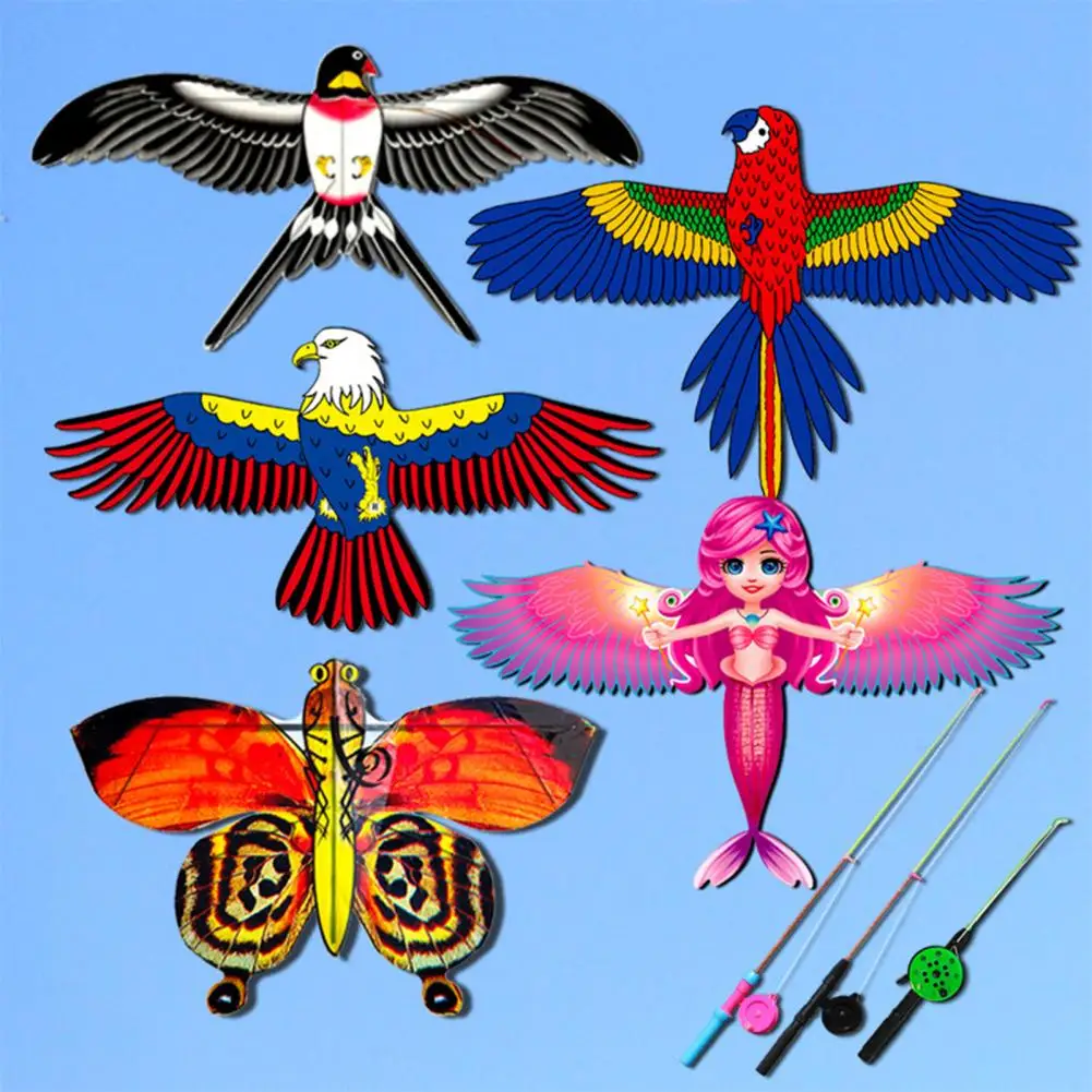 

Fly Kite Game with Pole Realistic Improve Limbs Coordination Vivid Color Cartoon Parrot Flying Kite Outdoor Toy for Children