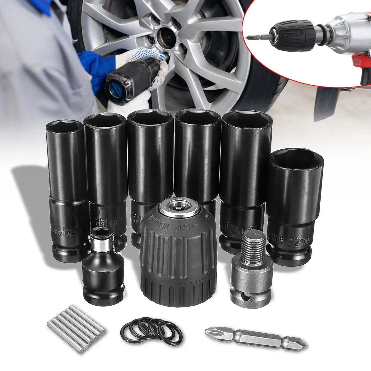 4/6/10/12PCS Metal Sleeve Kit Electric Wrench Screwdriver He
