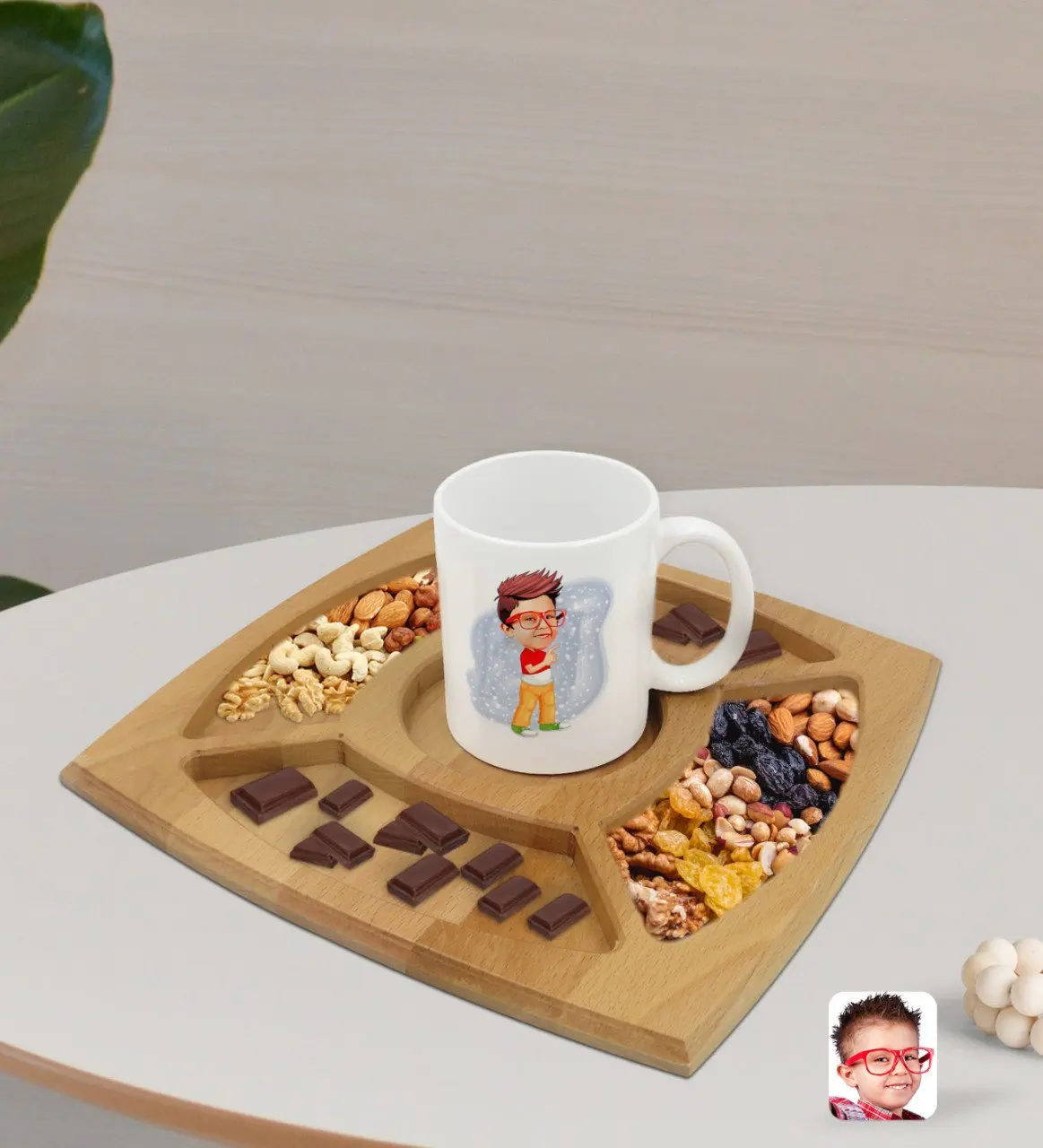 

Персонализированная белая кружка для детей, из массива дерева, 4 отделения