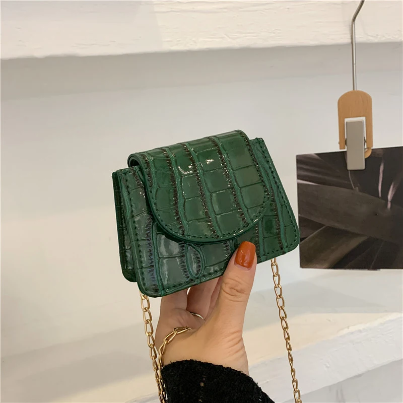 

Women Shoulder Handbags Stone Pattern Pu Leather Trend Designer Chain Bags Coin Purse Mini Single Square Bag