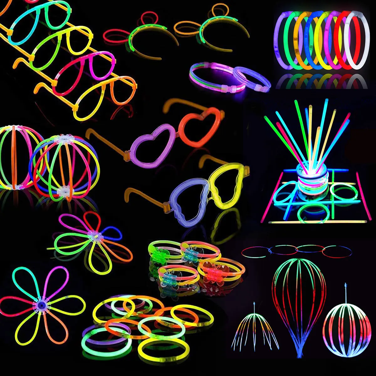 

460pcs Fluorescence Glow Sticks Halloween Party Decor Supplies Neon Luminous Necklace Bracelets Concert Colorful Bright Lights