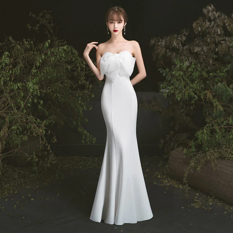 

Strapless Sexy White Maxi Long Party Robe Ball Wedding Dress Elegant Evening Gown Prom Dresses Female Women Sundress Bridesmaid