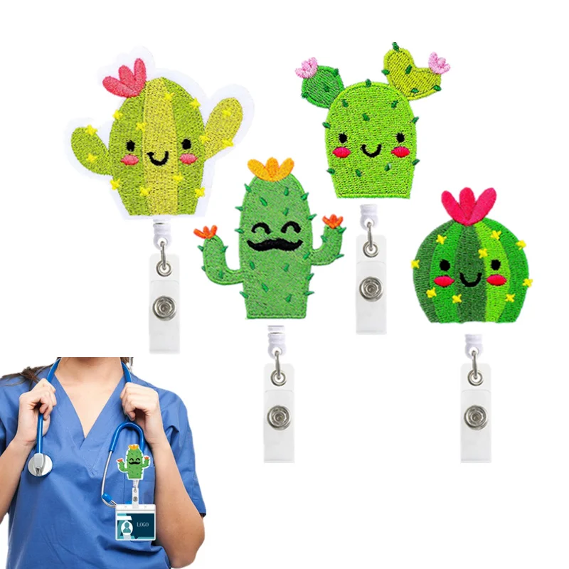 

Creidt Card Clip for Staff Card Cover Cute Name ID Badge Reel Nurses Teachers Retractable Work Card Clip Catus Chest Pocket