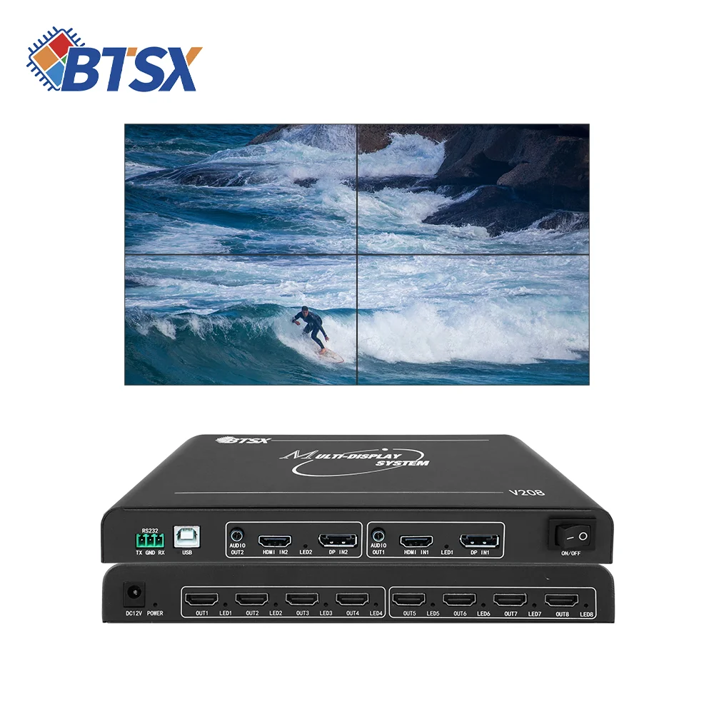 Фото Многомониторный расширитель Bitvisus 8K BIT-MSE-8K-208HD, 2x8 входов/выходов, 1x1-1x8/2x1-2x4 для объединения изображений, выход 1920x1200P60Гц и синхронизация аудио-видео №3