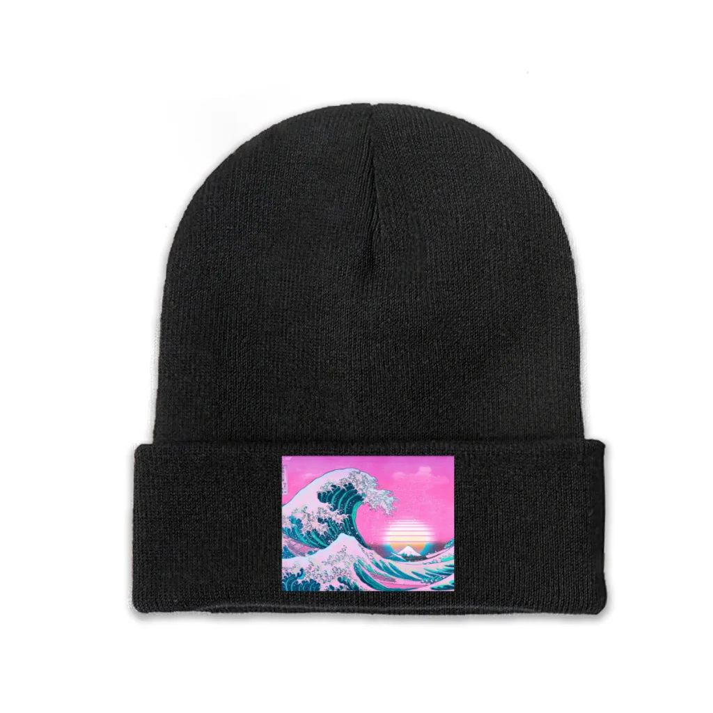 

Vaporwave Aesthetic Great Wave Off Kanagawa Knit Hat Beanie Winter Hats Warm Hip-hop Retro Sunset Cap for Men Women Gifts