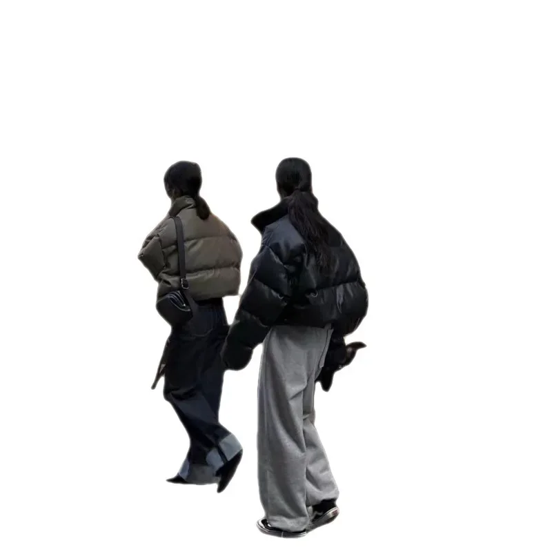 Осень-зима утепленные теплые кожаные парки женские свободные пальто с