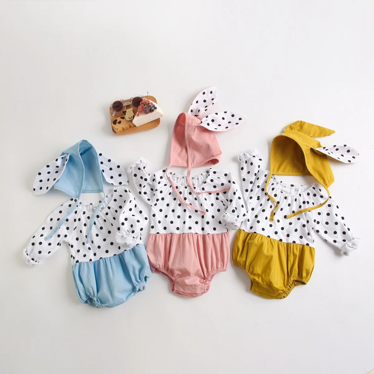 

0-3T Newborn Kid Baby Girls Clothes Autumn Winter Polka dot Romper Long Sleeve Cotton Jumpsuit Rabbit Baby Clothing Outfit