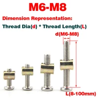 nickel plated hexagonal furniture childrens bed screw accessories cross hole nut bed connecting screw pair lock m6m8