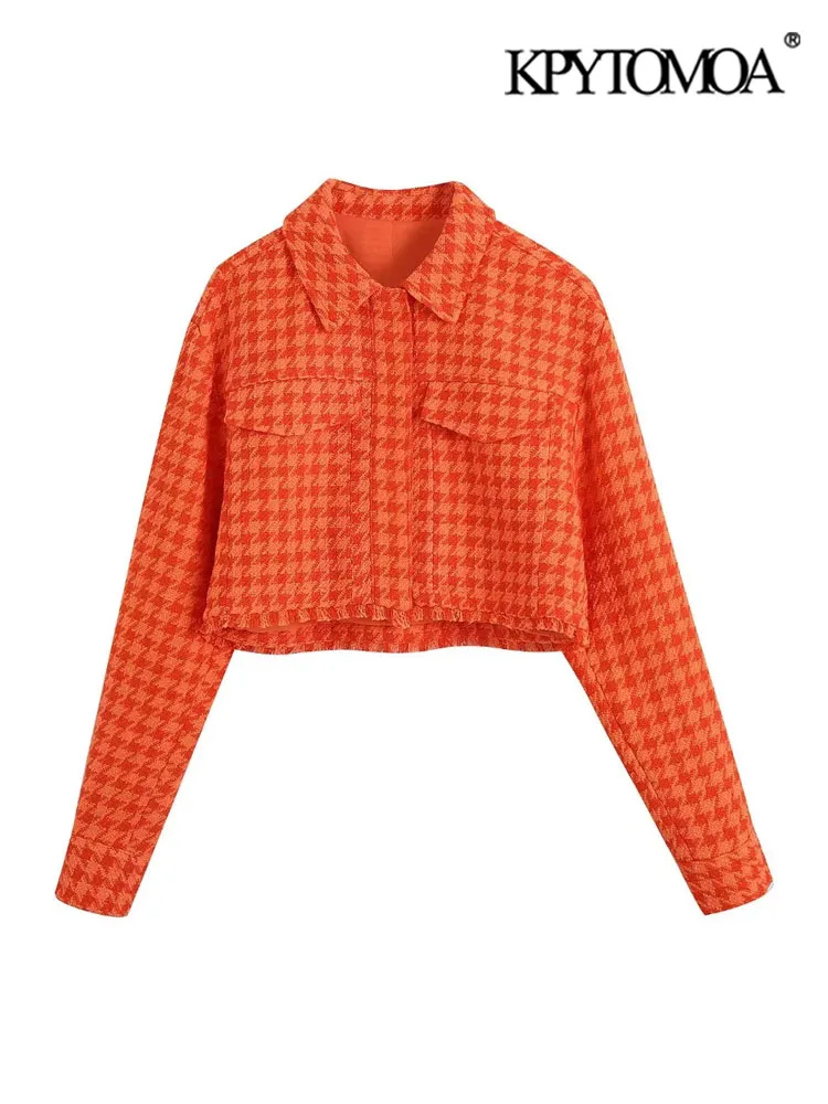 

Модная женская твидовая укороченная куртка KPYTOMOA с потертостями на подоле, пальто, винтажная женская верхняя одежда на кнопках с длинным рук...