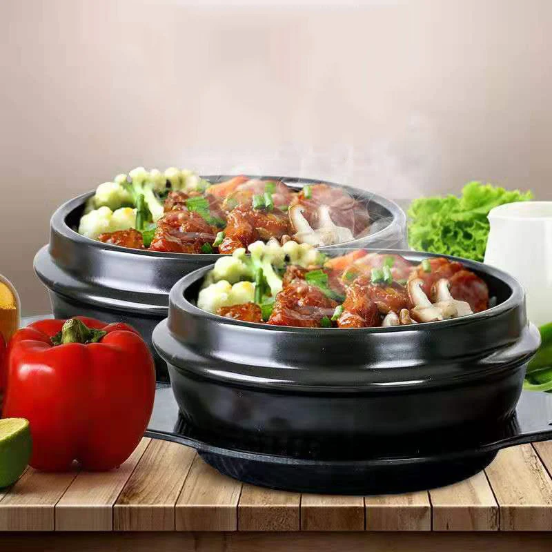 16cm siyah klasik kore taş Pot mutfağı Bibimbap seramik çorba Ramen pirinç kaseleri tencere için seramik taş kase Pot setleri