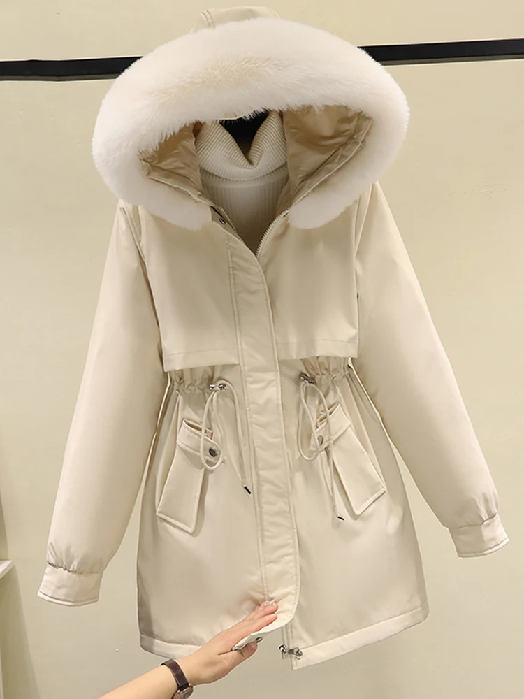 

2023 New Winter Jacket Women Oversized Parkas Warm Casual Parka Long Jackets Hooded Parka Female Fur Lining Thick Mujer Coat