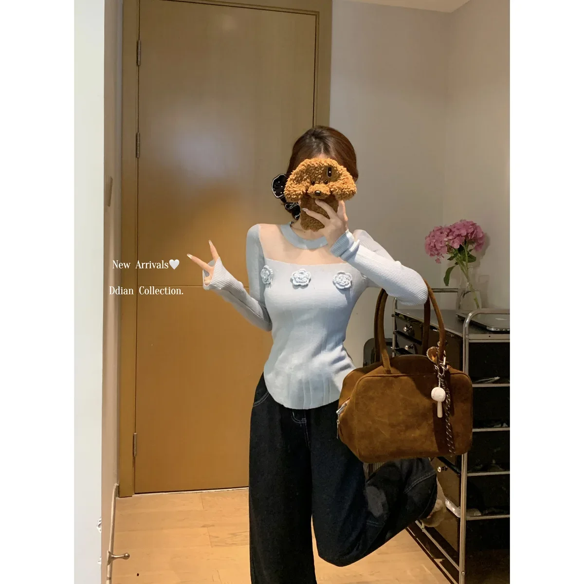 Осень/зима корейский стиль прозрачный бесшовный вязаный свитер Pure Desire с