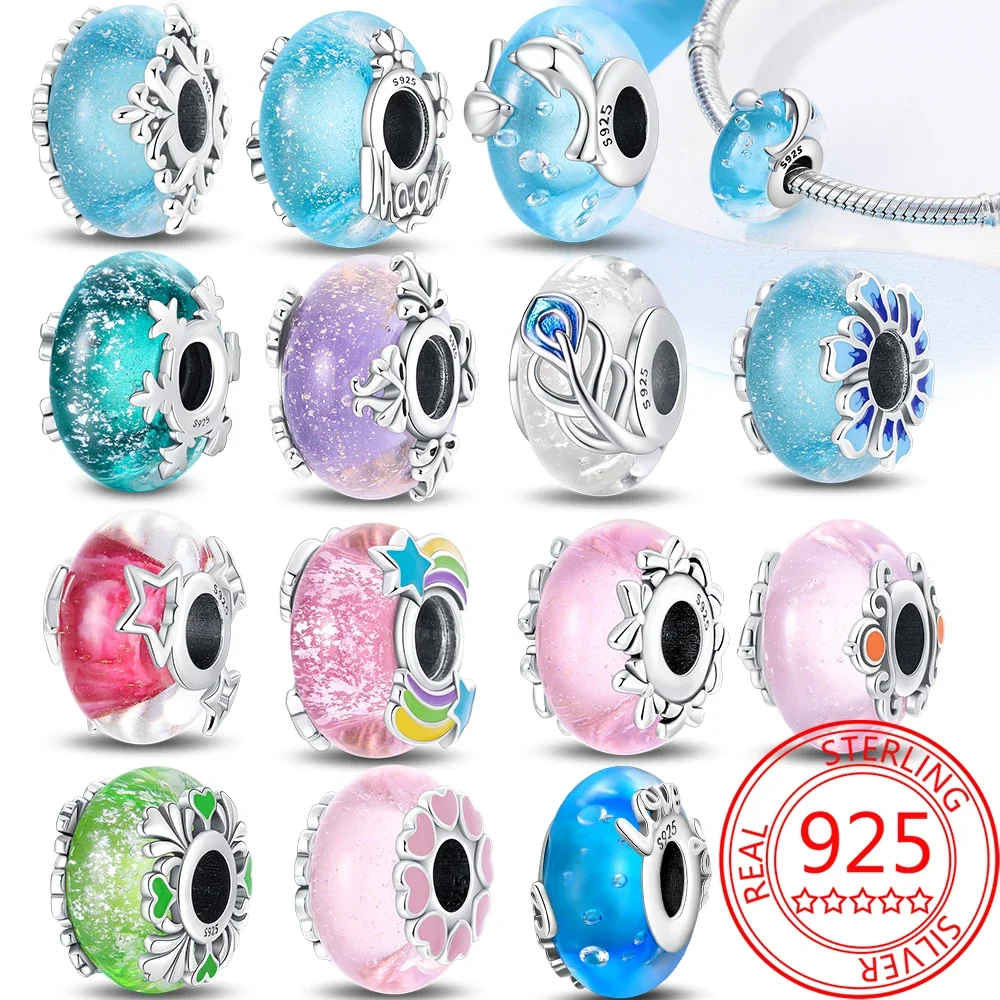 Бусины из муранского стекла и серебра 925 пробы для браслета