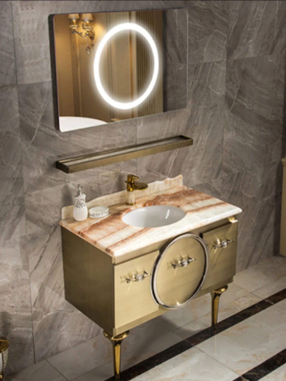 

Customized Nordic Bathroom Cabinet Combination Internet Celebrity Stainless Steel Washbasin Smart Mirror Cabinet Washstand