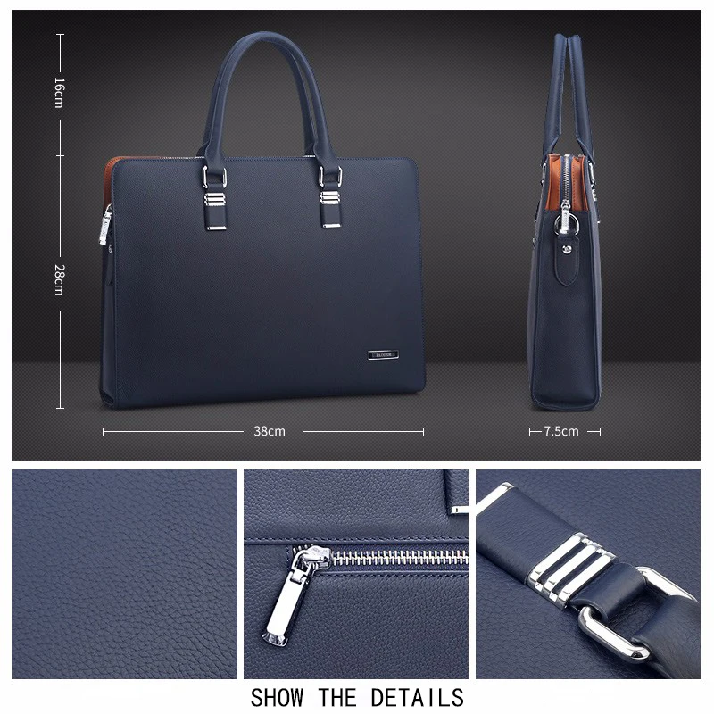 Padieoe Luxury Brand Genuine Leather Men Laptop Bag Briefcase Fashion Men's Business Bags Casual Leather Messenger Bag for Men