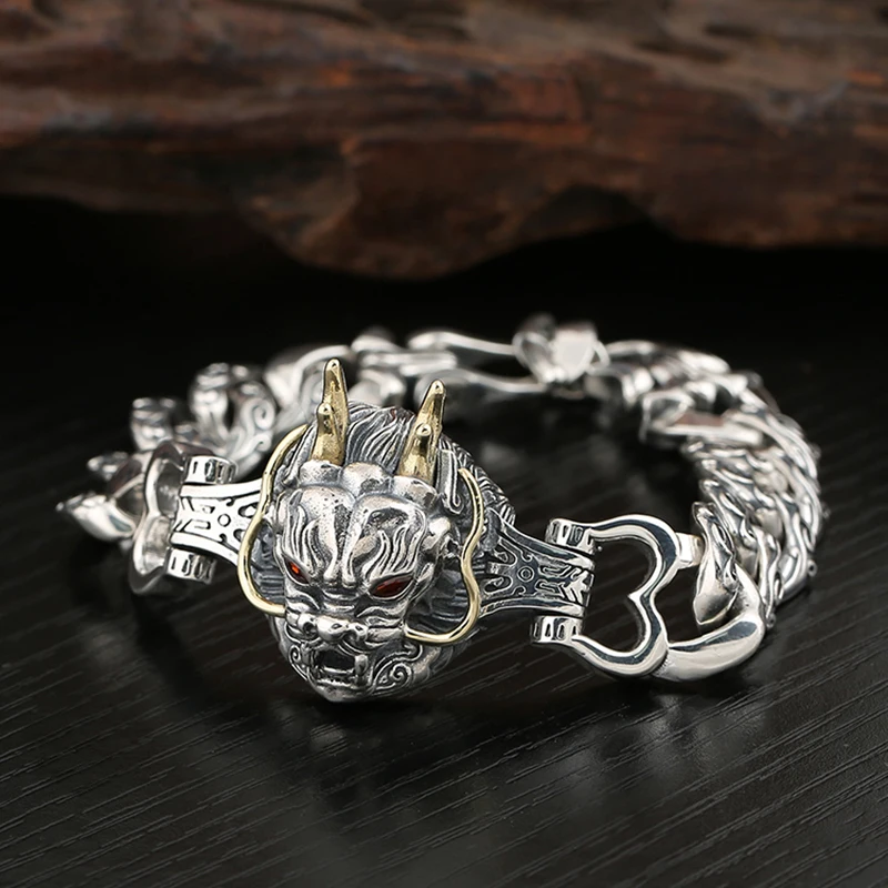 

Властный тренд серебряный мужской браслет Дракон в китайском стиле ретро креативный смеситель толстый хип-хоп ювелирный аксессуар