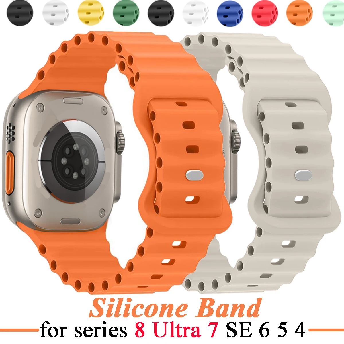 

Ocean silicone strap For Apple watch band Ultra 49mm 45mm 44mm 40mm 41mm 42mm 38mm 44 mm correa bracelet iWatch serie 7 8 6 5 se