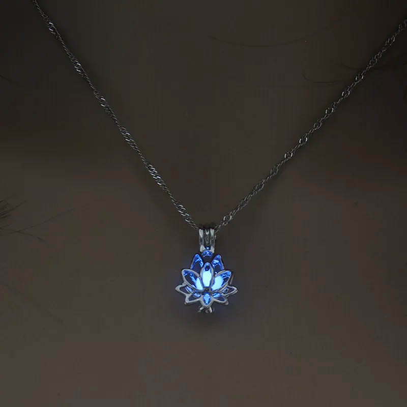 

New in Glowing In The Dark Moon Lotus Flower Shaped Pendant Necklace For Women Yoga Prayer Buddhism Jewelry y2k hair accessories