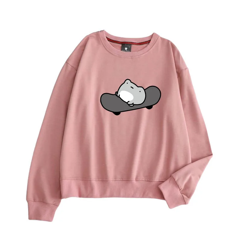

y2k Kawaii Women's Sweatshirts Autumn Spring Unisex Crewneck Skateboard Frog Cartoon Print Blouse Harajuku Hoodies Woman Clothes
