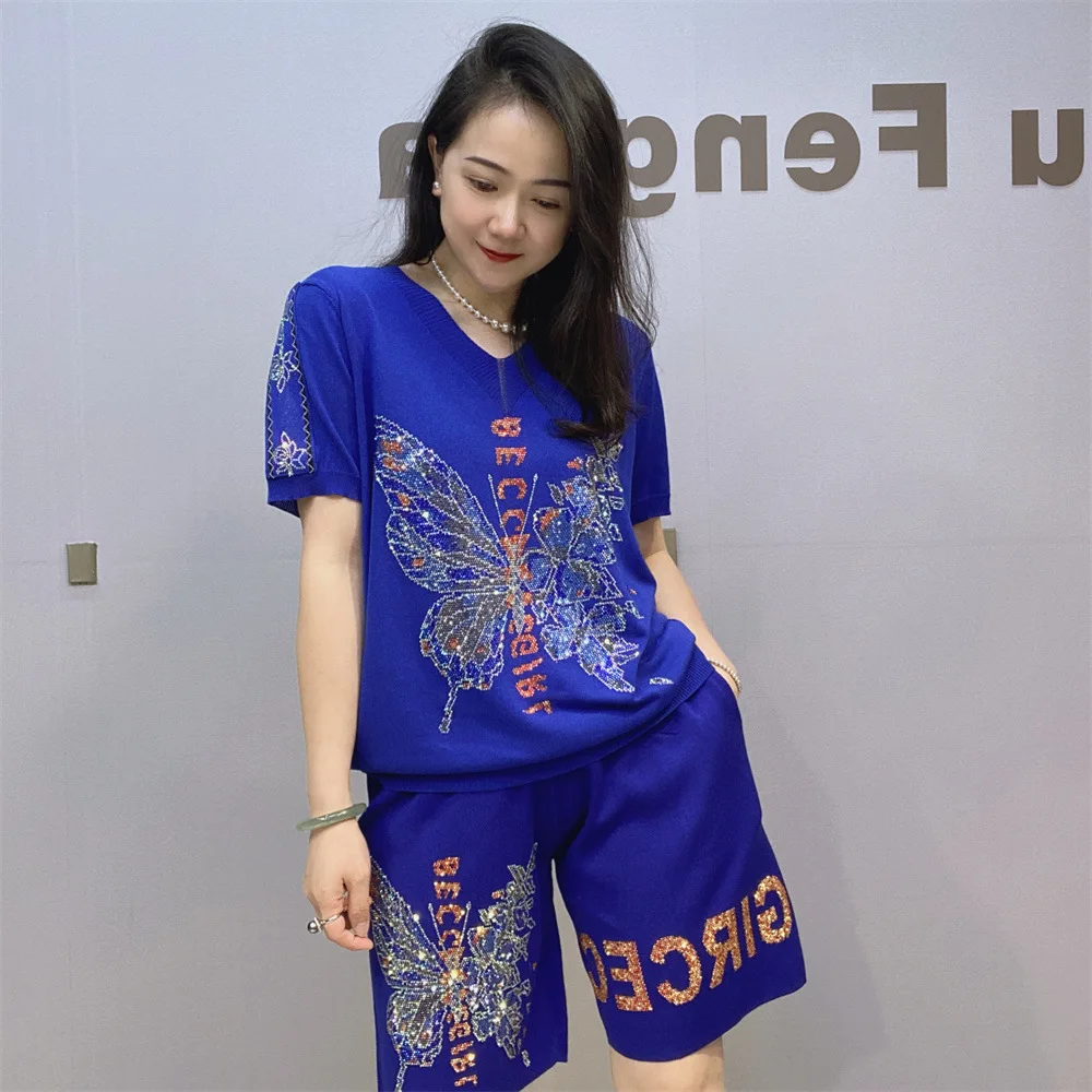 Блестящий Женский трикотажный комплект из двух предметов с блестками и