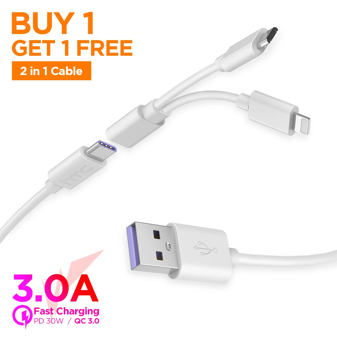 

1/2/3/4/5pcs HTC 3A USB Type C Cable w/micro 5PIN/lighting Fast Charging Cable 1.2M QC3.0 For Samsung Xiaomi iPhone Macbook iPad