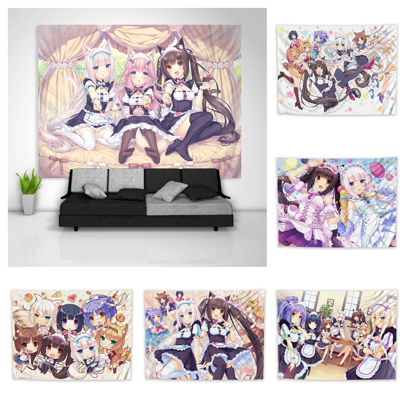 

Nekopara Chocola Vanilla Tapestry Art Wall Hanging Sofa Table Bed Cover Home Decor Poster