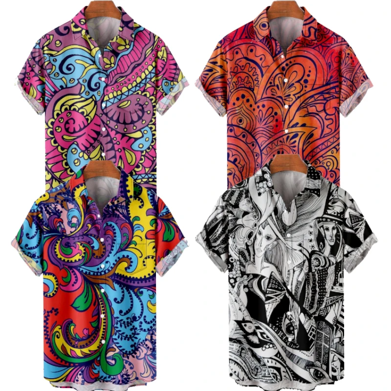 

Men's Fashion Y2K T-Shirts Hawaiian Shirt Samoan Texture 3D Print Cozy Casual Short Sleeve Beach Oversized Clothes 1