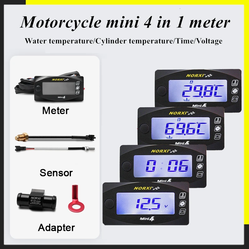 

Tachometer Motorcycle Meter Water temperature Cylinder temperature Voltage Time norxi Mini 4 in 1 Quad meter