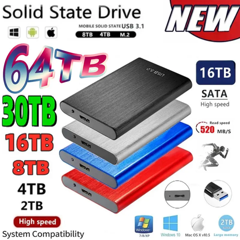 

New Portable 1TB 2TB SSD 4TB 16TB External Hard Drive Type-C USB 3.0 High Speed 8TB External Storage Hard Disks For Laptops