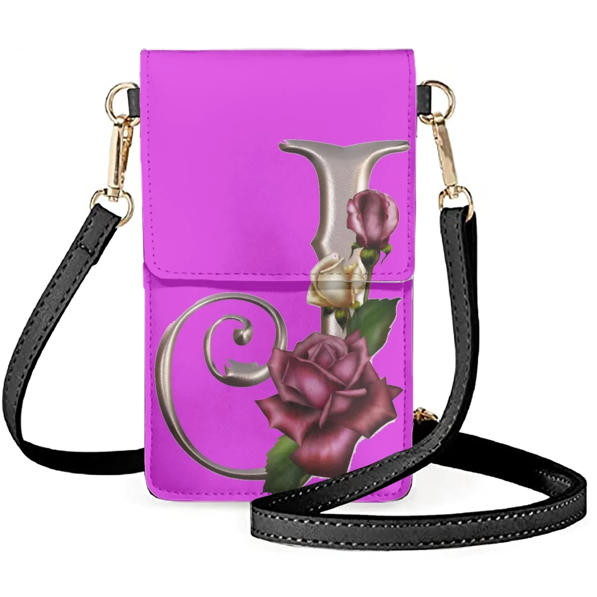 

FORUDESIGNS Gold Alphabet J Women's Makeup Bags Letter Bouquet Design Briar Rose Card Pack Mobile Phone Bag Female Envelope