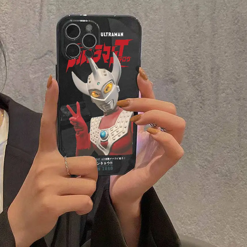 

Japan Ultraman Taro Anime phone Case For iphone6 6s 7 8 11 12 13 Mini Plus X XS XR Pro Max Glossy advanced black and white