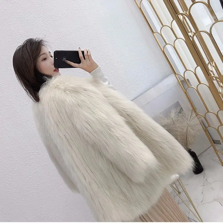 luxury women tops Winter Thicken Warm Fox Fur Coat Female Long Sleeve Solid Jackets Autumn Office Lady Elegant Faux Fur Coats