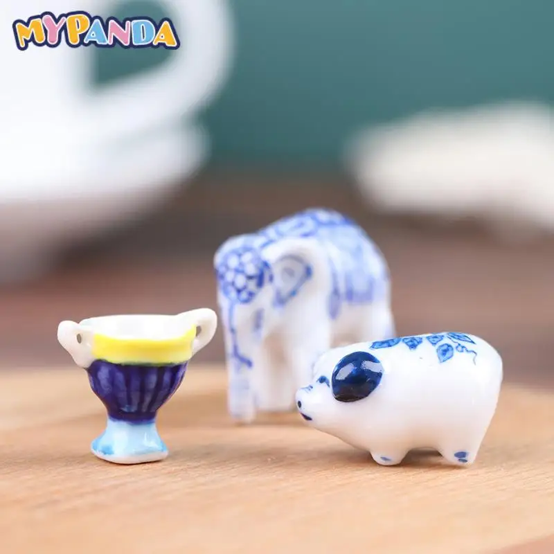

3pcs 1/12 Scale Dollhouse Miniature Accessories Mini Porcelain Wine Cup + Piggy Bank Model Toys