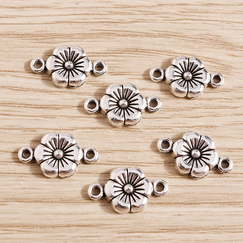 

30pcs 18x10mm Vintage Silver Color Alloy Flower Charms Connectors for Jewelry Making DIY Handmade Bracelets Necklace Craft Gift