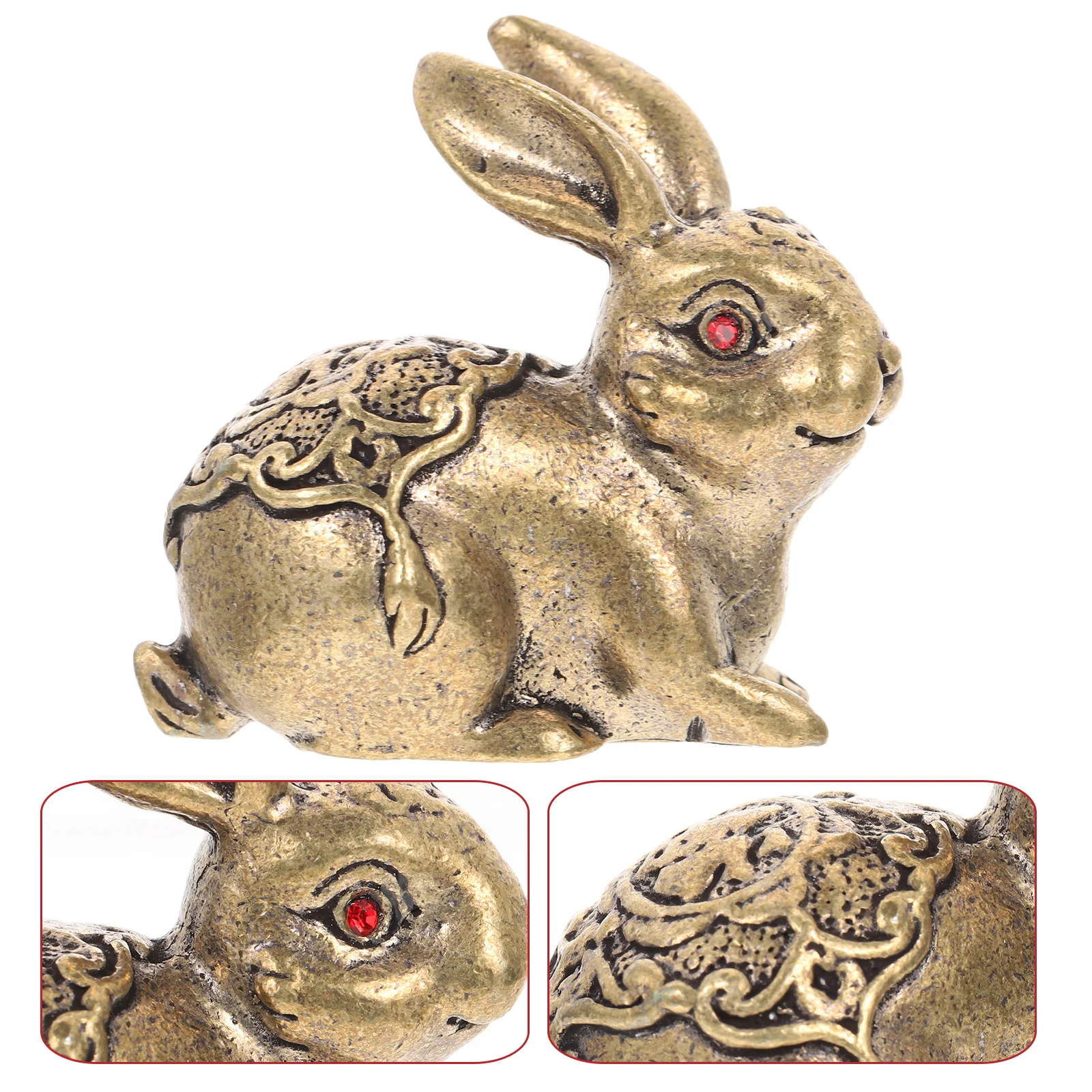 

Brass Lucky Rabbit Statue Decor Figurines Zodiac Decors Desktop Adorn Home Bunny Tabletop Adornment New Year Decorations