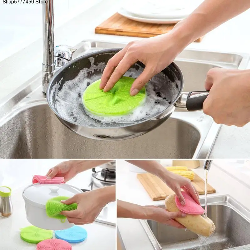 

Multifunction Soft Silicone Dish Washing Sponge Scrubber Brush Kitchen Double Side Cleaning Antibacterial Tool Random Color