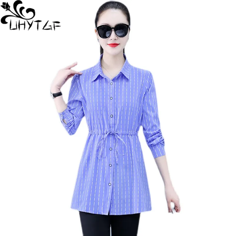 

UHYTGF Fashion Woman Blouses 2022 Long Sleeve Striped Chiffon Autumn Shirt Female Korean Loose Ladie Clothes Blusa Feminina 2029