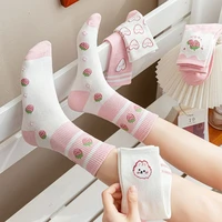 cute comfortable pink series rabbit strawberry breathable mid tube socks korean style socks cotton hosiery women socks