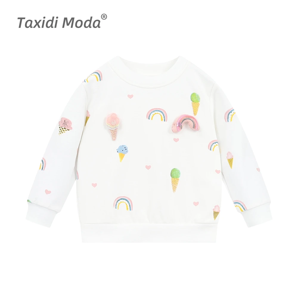 

Taxidi Moda 2022, Весенняя хлопковая одежда с принтом, белая, Розовая Одежда для маленьких девочек, милый пуловер, детская одежда, модная Толстовка ...
