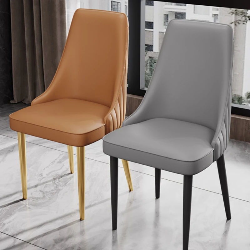 

Cushion Metal Dining Chair Luxury Leather Modern Apartment Library Lounge Chair Accent Floor Sillas De Comedor Bedroom Furniture