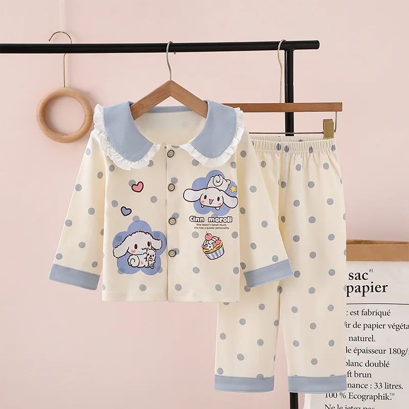 

Kawaii Anime Sanrio Cinnamoroll My Melody Autumn Children's Cotton Long-Sleeved Pajamas Cartoon Cute Casual Cardigan Trousers
