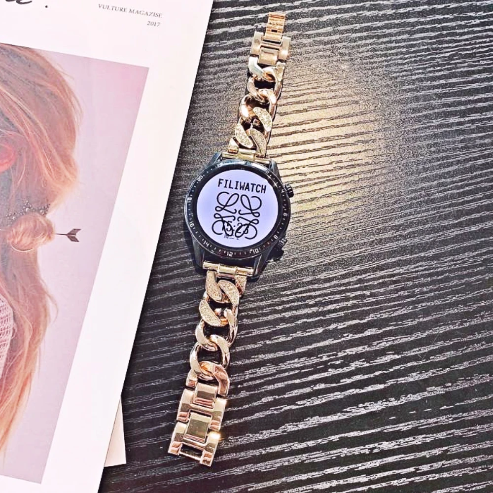 For Huawei GT3 Pro/ Samsung galaxy watch 46mm watch 3 45mm Diamond metal Ladies' strap wristband For amazfit GTR 22mm Watch Band